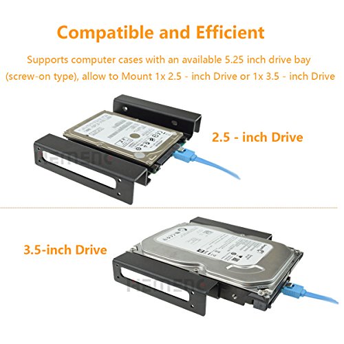 PHEMENG 5,25″ Einbaurahmen für 2,5″ / 3,5″ Festplatten SSD SATA Halterng Interner Festplattenadapter für Desktop-PC Computer CD-/DVD-ROM mit SATA 3 Datenkabel und Stromadapter - 2