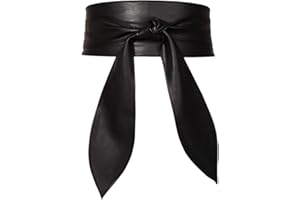 Weenkeey Cintura Obi da donna Cintura con fiocco a fascia larga in finta pelle per abiti - Nero