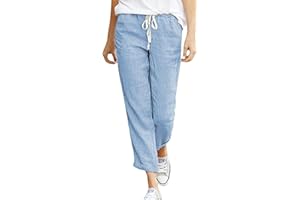 Cegerne Pantaloni in Lino da Donna Lunghi Leggeri Pantaloni Estivi Loose Fit Casual con Tasche per Vacanze e Spiaggia 7/8
