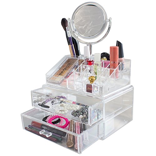 Organizer für Kosmetik Acryl – 37,5x24x17 cm – 16 Fächer + 2 Schubladen und Spiegel mit Vergrößerung - 2