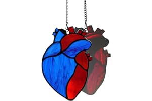 HAOSUM Heart Stained Glass Window Hangings,Red Heart Decor Stained Glass Suncatchers for Window,Heart Shaped Gift for Women Men Dad,Glass Art Ornament Housewarming Gifts