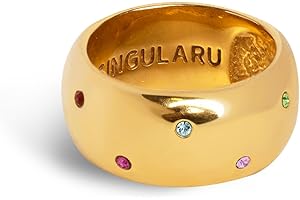 SINGULARU - Anello Curve Rainbow. Ottone con Finitura Placcata Oro 18Kt. Gioielli per Donna. Misura 12