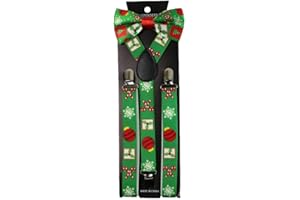 TENDYCOCO Christmas Bow Tie Suspenders Set Adjustable Suspenders Bowtie Cute Trousers Braces for Man Woman