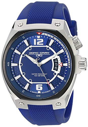 Jorg Gray Men's Quartz Watch with Blue Dial Analogue Display and Blue Silicone Strap JG8300-14