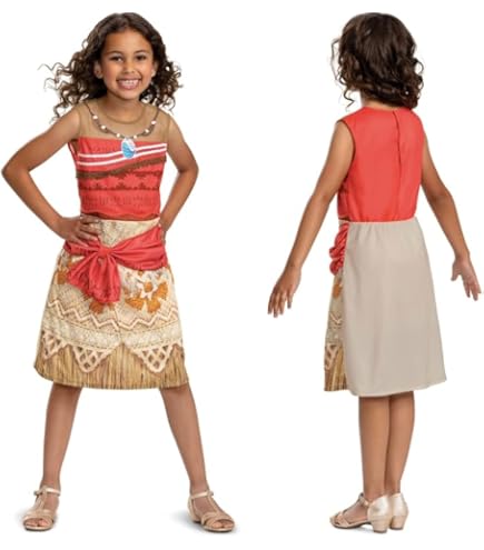Costume Carnevale Halloween Costume Principessa Moana Bambina - Set Completo Con Parrucca E Accessori Set Completo Moana Parrucca