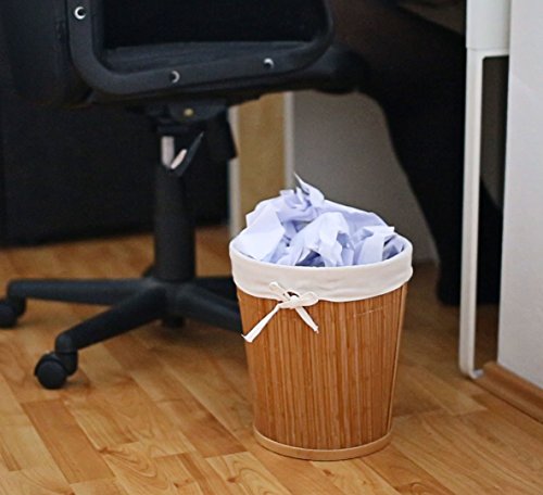 Relaxdays Papierkorb Bambus rund HBT ca. 29 x 25,5 x 25,5 cm Bambus-Eimer mit herausnehmbarer Stoffeinlage für Büro und Arbeitszimmer, leichter und handlicher Aufbewahrungskorb für zu Hause, natur - 2