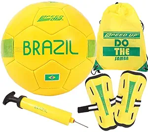 Toyshine Speed UP 4 in 1 Football Combo Set Toy Gift for Kids | 1 Football, 1 Pair Shin Guard, 1 Pump, 1 Bag | Birthday Gift for Boys Girls Toddler 4-10 Year Old - Yellow SSTP