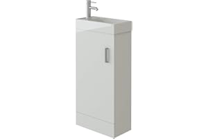 VeeBath BB.MIN010 Sheen Bathroom Cloakroom Vanity Basin Cabinet Unit Free Standing White High Gloss Sink Storage Furniture - 400mm