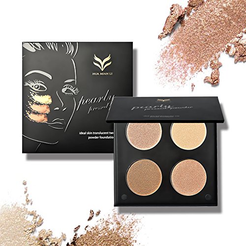 Huamianli 4 Farbe Kompaktpuder Gesicht Kontur Highlighter Foundation Puder Palette Matte Glitzer Lidschatten Highlighting Kontur Kit Contour Make-up Set mit Puderpinsel Molie - 4