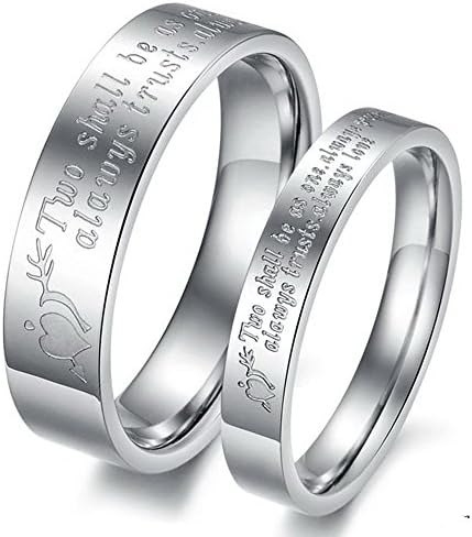 Bystar Fashion Jewelry "Two Shall Be As One. Always Protects. Always Trust. Always Love" Stainless Steel Promise Couple Ring