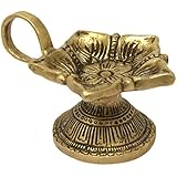 Floral Decor Diya for Five Wicks Brass Metal Art Oil Wick Lamp 2 x 3.75 x 2.5 inches 275 Grams
