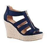  Elara Damen Keilsandalette  Bequeme Korkwedges  Plateau Sandalette  Chunkyrayan TH82221-Navy-40
