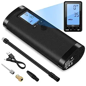 LevelUP tyre Inflator, Portable Air Compressor 120PSI with Pressure Gauge, Heat Dissipation, Rechargeable, Power Bank, LED Light, Memory Function, Auto Shut Off for Bike Motorcycle Tyres Ball (Black)