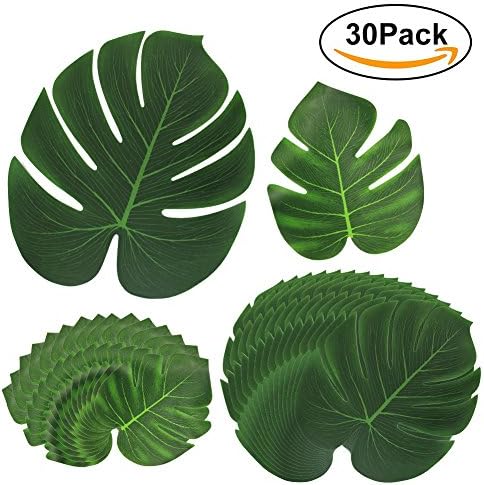 HTINAC Tropical Palm Leaves, 30PCS Tropical Leaves Palm Leaves Imitation Plant Leaves, Hawaiian Jungle Beach Party Decorations Summer Flowers