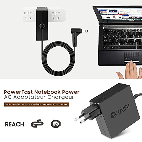 TAIFU 19V 1,75A / 2,37A adaptador de CA para Asus VivoBook S200E-CT158H AD891M21 S200E-CT216H S200E-CT157H cargador, Power Charger for Asus X453m X453MA F553M X553MA D553MA 15.6 Laptop fuente de alimentación, ASUS Chromebook C200 / C200MA-DS01, C202 C300 / C300MA, ASUS VivoBook X200MA, X200M, X200MA-RCLT08,X200CA,X200CA-DB01T, X200CA-DB02, X102B,X102BA,X102BA-BH41T,X200L,X200LA S200E,X201E,S220,Asus Zenbook UX21A,UX31A,UX32ACordón corriente de la EU