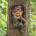 AGDLLYD Garden Gnome Statue,Gnome Tree Window,Elf Out the Door,Resin Garden Figurines,Tree Huggers Garden Decor,Fairy Garden Ornaments Outdoor,Whimsical Tree Sculpture Garden Decoration