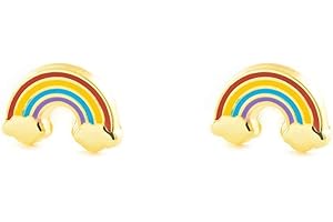 MONDE PETIT Pendientes Niña oro amarillo arco iris Esmaltado (9kts) - Estuche Regalo - Certificado de Garantía - Mondepetit