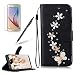 Produktbild Girlyard für Samsung Note 8 Diamant Lederhülle, Bling Glitzer DIY Crystal Schutzhülle Luxus Premium PU Flip Case mit Lanyard Strap Standfunktion Kartenfach Magnetverschluss Etui für Samsung Galaxy Note 8 Schmetterling Blumen Weiß
