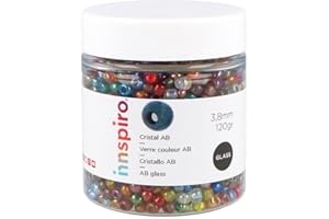 INNSPIRO Rocalla de vidrio redonda aurora boreale mezcla 3,8mm. 120gr. Bote. Para crear pulseras y collares, ideal para manualidades y joyas con niños. Cuentas semilla.