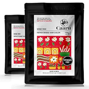 Caaru Herbal Henna Hair Color - With Amla and Shikakai - Complete Grey Hair Coverage - No Ammonia - Pack of 2 (Wine Red)