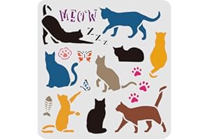 FINGERINSPIRE Cat Drawing Painting Stencils Templates 30x30cm Butterfly, Cat's paw,Butterfly, Fish Plastic Square Reusable Stencils for Painting on Wood, Floor, Wall and Fabric