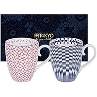 TOKYO design studio Taza Geo Eclectic Set 2pcs Azul Oscuro & Rosa 8.5 x 10.2 cm 380 ML