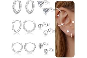 EXGOX Silver Hoops Earrings for Women 925 Sterling Silver Stud Earrings and Hoop Earring Set Hypoallergenic Cubic Zirconia Gold Silver Piercing Sleeper Stud Hoop Earring