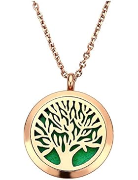 JOVIVI Edelstahl Rund Aromatherapie Ätherische Öle Diffusor Halskette Roségold Baum des Lebens Medaillon Locket...