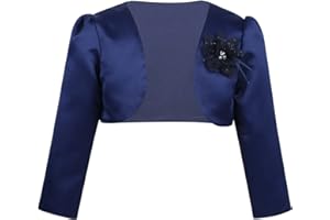 CHICTRY Enfant Fille Boléro Soirée Cérémonie Cocktail Satin Gilet Court Manche Longues Chic Elégant Veste Floral Ouverte Mariage Chic pour Robe Mariage 9 Mois -16 Ans