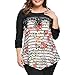 Produktbild Bekleidung Hffan Damen Sexy Reizvolle Spitze Drucken Streifen T-Shirt Tops Sommer O-Ausschnitt Langarm Pullover Bluse Freizeithemd Oberteil Unregelmäßige Groß Größe Hemd Sweatshirt (Schwarz, L)