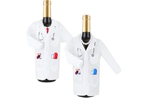 QINGZY 2 Stück Weinflaschenbeutel, Weingeschenkbeutel aus Filz im Arztkittel Design, Weingeschenk Deko für Krankenschwester, Arzt, Abschlussfeier, Party