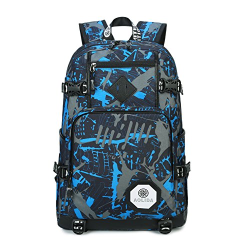 Preisvergleich Produktbild Bcony Polyester Oxford Stoff Tarnung Blau Camouflage Daypacks Schultaschen Rucksäcke Schulrucksäcke Mehrfach Taschen Draussen Sport Reise Kinderbuch Schulranzen Taschen für Teenager Mädchen und Jungen