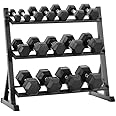 Equipped Gym - Hex Weights Dumbbells Set 2.5-50kg Pairs Options With Horizontal 3 Tier Rack Stand. Cast Iron Gym Weights Equipment For Home And Commercial Use For Both Men And Women