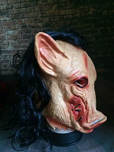 PIG SCHWEINE MASKE JIGSAW SAW Puppet Latex Maske Kunsthaar Halloween Karneval Horror Einheitsgröße thematys® - 2