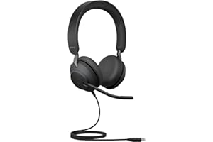 Jabra Evolve2 40 Auriculares Estéreo con Cancelación de Ruido y Tecnología de Llamada con Tres Micrófonos - Certificados para plataformas UC - Cable USB-C - Negro