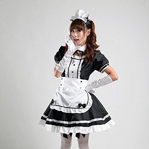 tzm2016 Anime Cosplay Costume French Maid Outfit Halloween, 4 pcs as a set including dress; headwear; apron; fake collar ( black , Size XL ) - 5