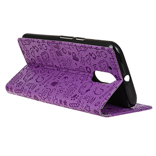 Handyhülle für Motorola Moto G4/G4 Plus,QUENJOY® Cartoon Textur Leder Tasche Smart Cover Flip Case Beschützer Haut Schutzhülle Hüllen für Lenovo/Motorola Moto G4/G4 Plus (5,5 Zoll) Smart Phone,Lila 02 - 5