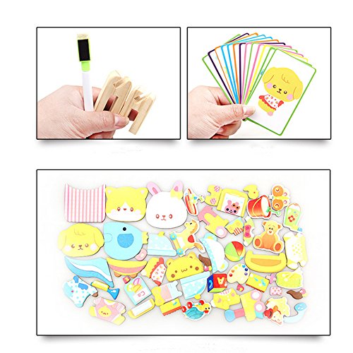 Wooden Drawing Toy, PANNIUZHE Magnetic White Board Games Princess Dress-Up Puzzle with Storage Case Toys for 3 years old