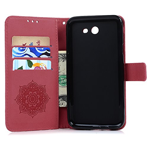 Badalink Case für Samsung Galaxy J5(2017) PU Leder (TPU innere Schicht) Tasche Flipcase Druck Traumfänger Schutzhülle mit Kreditkarteninhaber Kippständer Magnetverschluss Handyhülle Wassermelonen Rot - 4