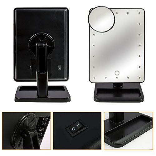 Kosmetikspiegel Beleuchtung mit 20 stück LEDs und 10 X Vergrößerungsspiegel, einstellbare Lichtshelligkeit, Touch-Schalter, 360°Drehbar, mit Baterrie, für Make up, Rasieren, unterwegs - 5
