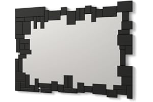 DekoArte E065 - Specchi Decorativi Moderni di Pareti | Specchi Decorazione per Il Tuo Soggiorno, Stanza da Letto, Lobby, Ingresso | Specchi Sofisticati Grandi Rettangolare Colore Nero | 100 x 70cm