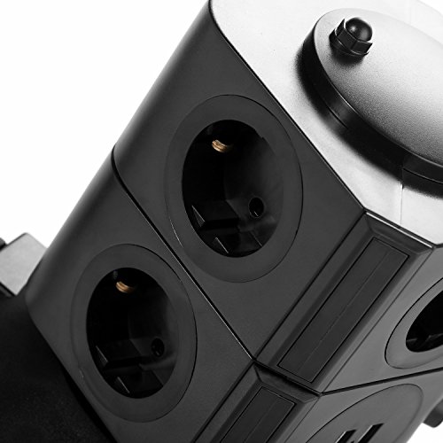 SAFEMORE Schaltbare 7 fach Steckdosenleisten Mehrfachsteckdosen Steckdosenturm mit 2 USB Anschlüsse 2500W/10A Schwarz - 3