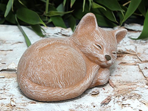 Steinfigur Katze schlafend in Terrakotta, Figur, Deko, Steinguss - 4