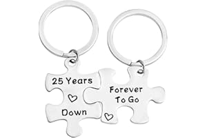 ENSIANTH Anniversarys Gift 10th 25th Years Down Forever to Go Couples Puzzle Keychain Set of Two Wedding Anniversary Key Chain Gift for Him or Her