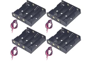 Yosawo 4-Pieces 4x1.5V(6V) AA Battery Holder Case,Black Plastic DIY Battery Storage Box with Red and Black Wire Leads（AA4)