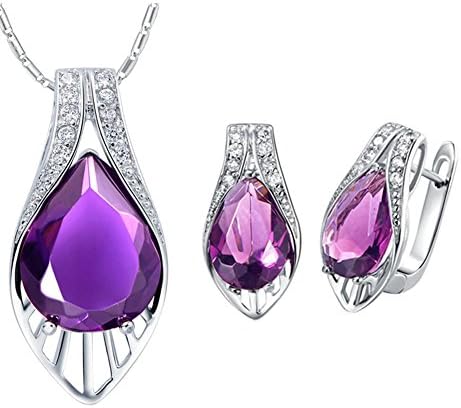 Layla Jewellery 18k White Gold Plated Alloy Swarovski Elements Crystal Jewelry Set include Pendant Necklace and Stud Earrings for Ladies Purple(Special Cut)