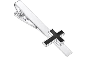 RunootPR Cross Tie Clip for Men Shell Cubic Zirconia Black Tie Bar Jewellery