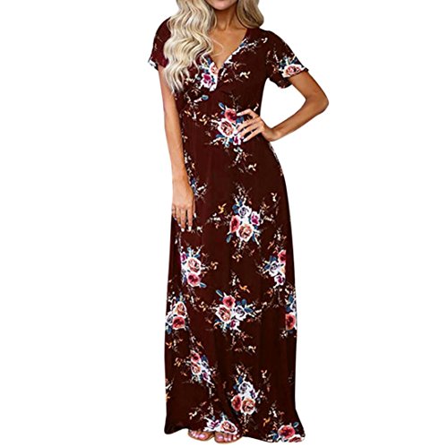 POachers Robe Longue Femme Ete Boheme Imprimée Robe de Plage Mousseline Profond Col V Robe Femme Chic Maxi Cocktail Soirée Party Dress Taille S à XL