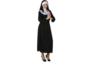 Atosa | Disfraz Monja Mujer Adulto | Velo Blanco y Vestido Negro con Cuello | Disfraz Católico Religioso para Fiesta de Disfraces, Halloween y Carnaval | Práctica Funda de Almacenamiento | M-L