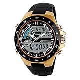 Herrenuhr Wasserdicht Sportuhr Digitaluhr Analog Rücklicht Doppel Zeit Alarm Datumsanzeige Chronograph Armbanduhr Mulitfunktions (Gold)